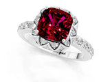 Silver Cushion Cut Garnet Scalloped Halo Engagement Ring with Round Shared Prong Band_55