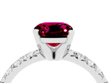Silver Cushion Cut Garnet Solitaire Pavé Engagement Ring with Round Band and Prong Setting_119