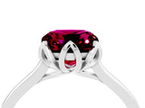 Silver Cushion Cut Garnet Solitaire Ring with Flower Prong Setting and Classic Band_4