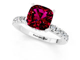 Silver Cushion Cut Garnet Solitaire Ring with Round  Pavé Band and Four-Prong Setting_37