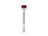 Silver Cushion Cut Garnet Solitaire Ring with Round  Pavé Band and Four-Prong Setting_38
