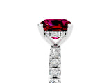 Silver Cushion Cut Garnet Solitaire Ring with Round  Pavé Band and Four-Prong Setting_41