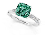 Silver Cushion Cut Green Sapphire Engagement Ring with Side Stone Accents and Four-Prong Setting_13