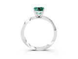 Silver Cushion Cut Green Sapphire Engagement Ring with Side Stone Accents and Four-Prong Setting_15