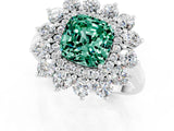 Silver Cushion Cut Green Sapphire Floral Double Halo Engagement Ring with Prong Setting_139