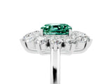 Silver Cushion Cut Green Sapphire Floral Double Halo Engagement Ring with Prong Setting_143