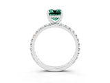 Silver Cushion Cut Green Sapphire Pavé Solitaire Ring with Round Band and Prong Setting_45