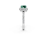 Silver Cushion Cut Green Sapphire Scalloped Halo Engagement Ring with Round Shared Prong Band_80