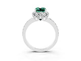 Silver Cushion Cut Green Sapphire Scalloped Halo Engagement Ring with Round Shared Prong Band_81