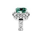 Silver Cushion Cut Green Sapphire Scalloped Halo Engagement Ring with Round Shared Prong Band_83