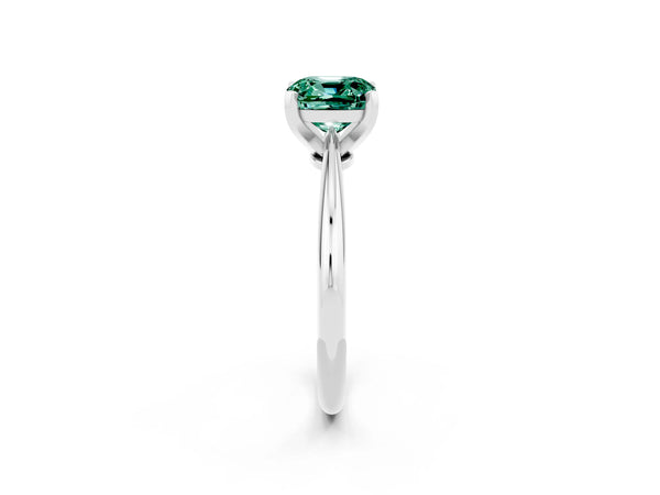 Silver Cushion Cut Green Sapphire Solitaire Engagement Ring with Classic Band and Four-Prong Setting