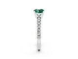 Silver Cushion Cut Green Sapphire Solitaire Pavé Engagement Ring with Round Band and Prong Setting_110