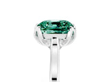 Silver Cushion Cut Green Sapphire Solitaire Ring with Flower Prong Setting and Classic Band_5