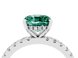 Silver Cushion Cut Green Sapphire Solitaire Ring with Round  Pavé Band and Four-Prong Setting_28