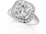 Silver Cushion Cut Halo Bezel Diamond Pave Band Ring_14