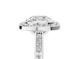 Silver Cushion Cut Halo Bezel Diamond Pave Band Ring_18