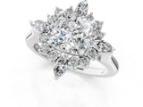 Silver Cushion Cut Halo Diamond Cluster Ring with Marquise and Round Stones on a White Gold Band with Prong Setting_26