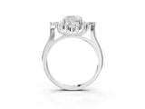 Silver Cushion Cut Halo Diamond Cluster Ring with Marquise and Round Stones on a White Gold Band with Prong Setting_28