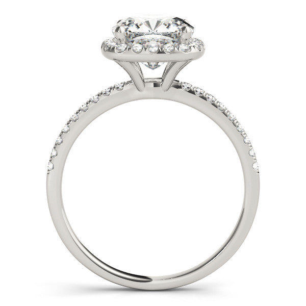 Platinum 4.02 Carat F VS1 Cushion Cut Halo Diamond Engagement Ring with Pave Band and Four-Prong Setting