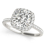 Platinum 4.02 Carat F VS1 Cushion Cut Halo Diamond Engagement Ring with Pave Band and Four-Prong Setting