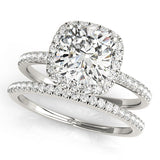 Platinum 4.02 Carat F VS1 Cushion Cut Halo Diamond Engagement Ring with Pave Band and Four-Prong Setting