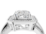 Silver Cushion Cut Halo Diamond Engagement Ring with Pave Split Shank and Four-Prong Setting_11
