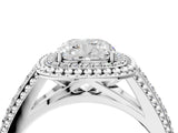 Silver Cushion Cut Halo Diamond Ring with Beaded Split Shank and Four-Prong Setting_17