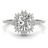Silver Cushion Cut Halo Diamond Ring with Pave Band and Four-Prong Setting 2