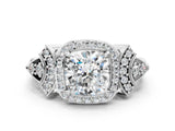 Silver Cushion Cut Halo Diamond Split Shank Engagement Ring with Four-Prong Setting_13
