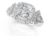 Silver Cushion Cut Halo Diamond Split Shank Engagement Ring with Four-Prong Setting_14
