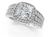 Silver Cushion Cut Halo Diamond Split Shank Ring with Prong Setting_8