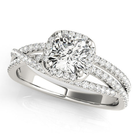 Silver Cushion Cut Halo Split Shank Diamond Ring with Four-Prong Setting 1
