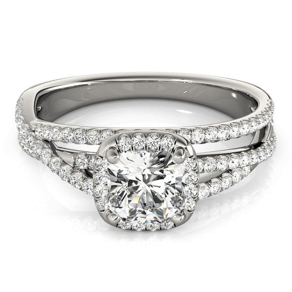 Silver Cushion Cut Halo Split Shank Diamond Ring with Four-Prong Setting 2