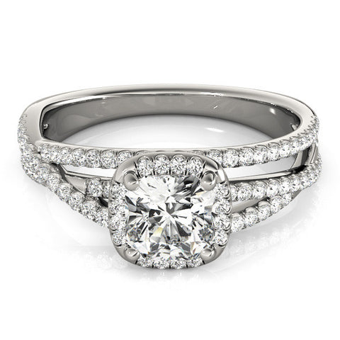 Silver Cushion Cut Halo Split Shank Diamond Ring with Four-Prong Setting 2