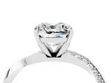 Silver Cushion Cut Moissanite Engagement Ring with Side Stone Accents and Four-Prong Setting_16
