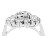 Silver Cushion Cut Moissanite Floral Double Halo Engagement Ring with Prong Setting_154