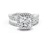 Silver Cushion Cut Moissanite Halo Ring with Round Split Shank and Prong Setting_66