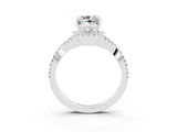 Silver Cushion Cut Moissanite  Halo Twist Band Solitaire Prong Setting Ring_15