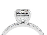 Silver Cushion Cut Moissanite Pavé Solitaire Ring with Round Band and Prong Setting_46