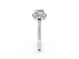 Silver Cushion Cut Moissanite Scalloped Halo Engagement Ring with Round Shared Prong Band_110