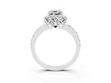 Silver Cushion Cut Moissanite Scalloped Halo Engagement Ring with Round Shared Prong Band_111