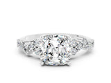 Silver Cushion Cut Moissanite Scattered Round Accent Ring with Prong Setting_90