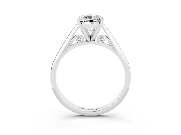 Sterling Silver Cushion Cut Moissanite Solitaire Cathedral Engagement Ring with Arched Shoulders