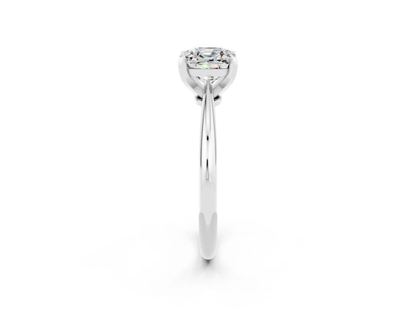 Silver Cushion Cut Moissanite Solitaire Engagement Ring with Classic Band and Four-Prong Setting