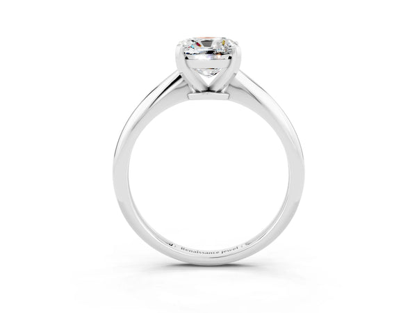 Silver Cushion Cut Moissanite Solitaire Engagement Ring with Classic Band and Four-Prong Setting