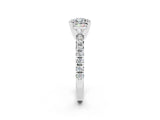 Silver Cushion Cut Moissanite Solitaire Pavé Engagement Ring with Round Band and Prong Setting_104