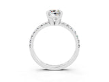 Silver Cushion Cut Moissanite Solitaire Pavé Engagement Ring with Round Band and Prong Setting_105