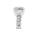 Silver Cushion Cut Moissanite Solitaire Pavé Engagement Ring with Round Band and Prong Setting_107