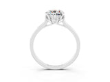 Silver Cushion Cut Moissanite Solitaire Ring with Flower Prong Setting and Classic Band_15