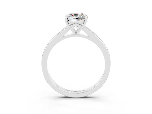Silver Cushion Cut Moissanite Solitaire Ring with Pavé Band and Prong Setting